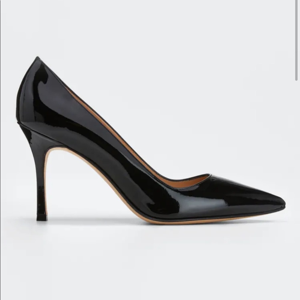 Manolo Blahnik Patent Black Leather BB Pumps 90mm